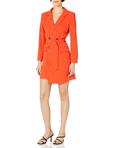 KENDALL + KYLIE Women's Belted Asymmetric Mini Blazer Dress, Persimmon, 8-10