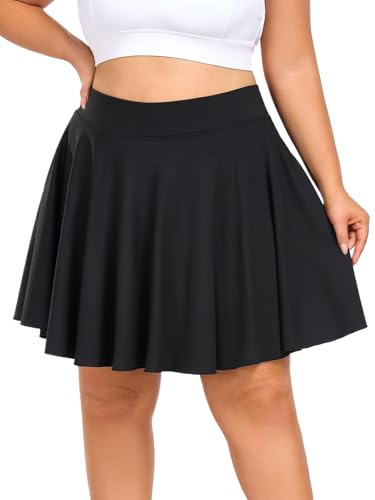 Moon Wood Knee Length Skirts for Women 4 Pockets High Waisted Plus Size Womens Tennis Skirt Athletic Golf Skirts with Shorts Black