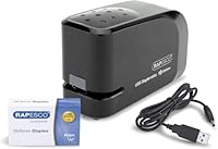 Rapesco 1454 626EL Automatisches USB/Batterie Heftgerät mit 1000 26/6mm Heftklammern, 15 Blatt Heftleistung, Schwarz