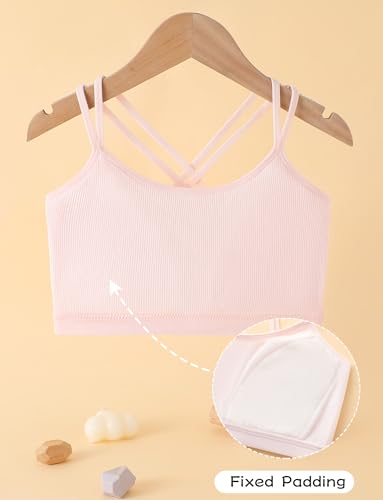 Happy Cherry Training Bras for Girls Criss Cross Back Teen Sports Bras Cotton Padded Seamless Youth Bralette 8-10 Years Old4