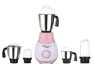 SilentPowerSunmeet Riaa 1000W Mixer Grinder with 3 Stainless Steel Jars and 2 Bullet Jars (1 Wet Jar, 1 Dry Jar, 1 Chutney Jar and 2 Bullet Jars), Pink-White.Make in India
