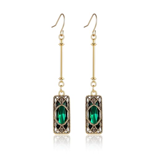Silver/Gold Boho Dangle Statement Earrings for Women Trendy Handmade Vintage Dainty Cute Long Drop Summer Earrings fashion Accessories Jewelry Gifts (A59 Green Crystal Vintage Long Earrings)