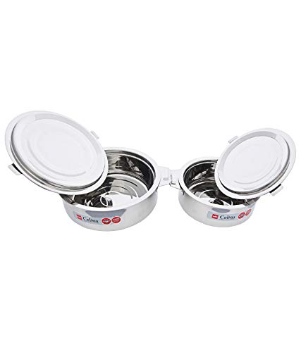Image of Cello Elegance Stainless Steel Insulated Casserole 2-PC Set -1350 ML,2300 ML, Silver
