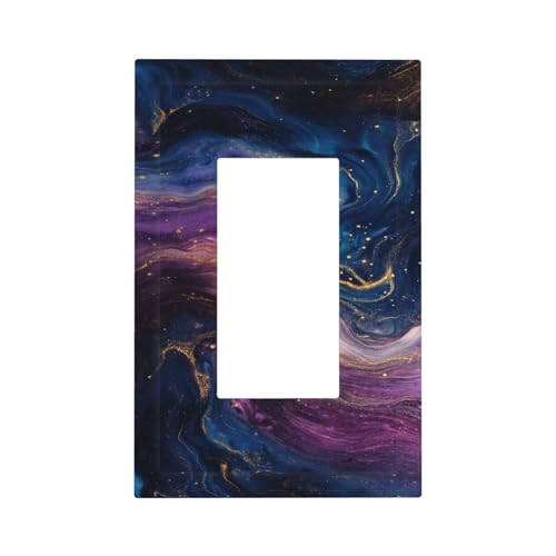 Decorative Outlet Covers Abstract Purple Blue Gold Marble Texture 1 Gang Single Decora GFCI Device Light Switch Covers Plate 1 Rocker Wall Plate Jumbo Faceplate for Bathroom Decor