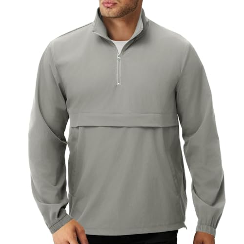 Image of EDITCOZY Men's Lightweight Quarter Zip Pullover Casual Windbreaker for Running Golf Jackets with 3 Pockets