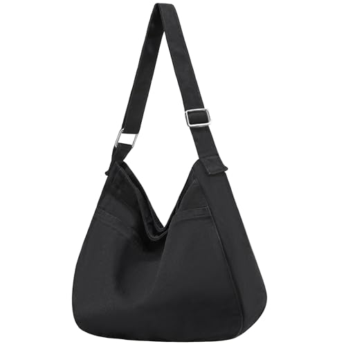 GEMIU Canvas Messenger Bag for Women Hobo Crossbody Bag for Travel Work Black