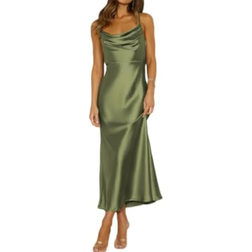 Robe d’été pour femme midi dos nu en satin fluide chic S-XL
