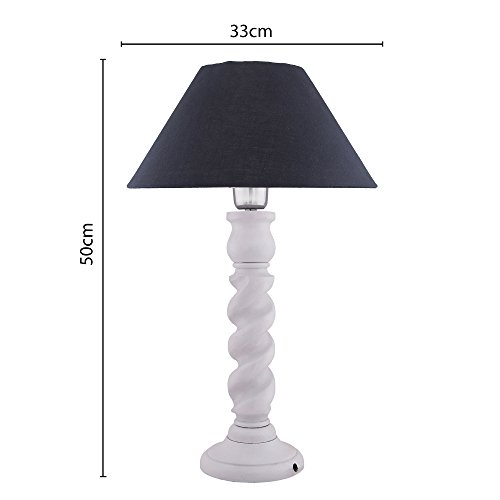 Image of Homesake Handcrafted Wooden Table Lamp for Bedroom & Living Room|Decorative Bedside Reading Lamp, E27 Holder|Bulb Included |Twister White Wooden Rustic for Home Decor, Black Cone Shade