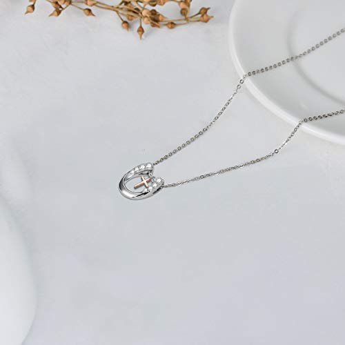 MEDWISE Horse Pendant Necklace for Women Girls - Silver Lucky Horse in Heart Embrace Necklace - Jewelry Gifts for Cowgirls Equestrian Birthday Mother's Day2