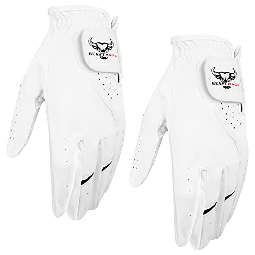 BEAST RAGE Golf Gloves Left Hand Right Handed Golfer Strong Layer Palm Golfing-Course Sports Training Multi Patch Breathability Mens Left Hands Golf Glove Pack of 2 (M, Left)