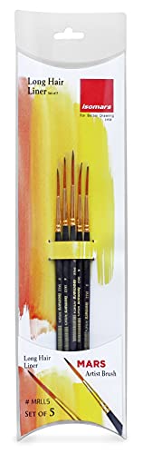 Image of Isomars Long Hair Liner Brush Set - Set of 5 Artist Brushes with Wooden Handles for Fine Detailing, Outlining & Line Work in Acrylic, Watercolor & Ink