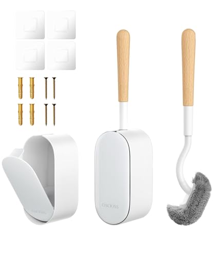 Image of OSCIOSS Bamboo Toilet Brush Set, 2 Pack with Ergonomic Design, Compact Size, Durable Bristles, Wooden Holder for Bathroom Cleaning