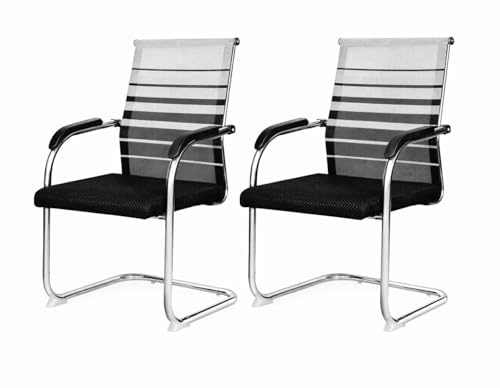 Image of TOBY Mesh Office Visitor /Guest Chair Set of 2 with Chrome Cantilever Frame, Breathable Backrest, Padded Seat Cushion, Ergonomic Armrests, Reception, Conference & Meeting Room Chairs (DIY Product)