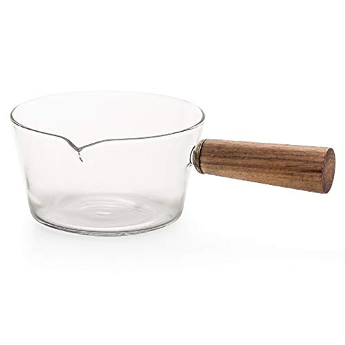 Glass Cooking Pot,Glass Milk Pot,Sauce Pan with Wooden Handle,Heat-Resistant Glass Pan,Small Sauce Pan,Transparent Fruit Salad Bowl Dip Dishes.