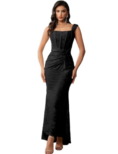 Elegant Lace Bodycon Fishtail Dress Wedding Guest Fishbone Shoulder Strap Ruched Midi Party Dress for Women