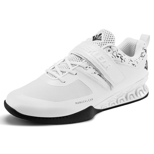 MANUEKLEAR Strong Anti-Slip Deadlift Lifting Squat Shoes for Men, Professional Training Weightlifting Shoes for Men and Women with Rubber Non-Slip Sole Bright White