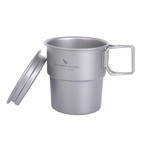Boundless Voyage Taza de café de titanio con tapa, 250 ml, taza de cerveza para acampar al aire libre, senderismo, picnic, fuego abierto para cocinar Ti3051D