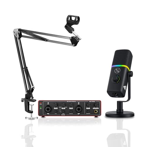 Image of Audio Array RGB Podcast Bundle | Dynamic RGB USB /XLR Mic with 24-Bit /192kHz Audio Interface & Boom Arm | AI Noise Cancelling, Plug & Play Kit for Streaming, Podcasting, Gaming & Recording - PB-07