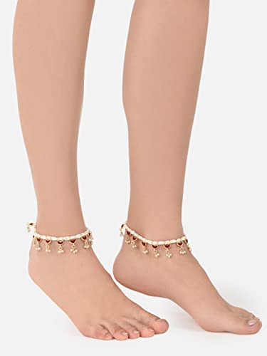 Crescent Shape Kundan Drop Multistrand Anklets for Women