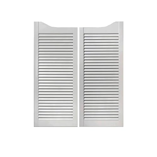 Set of 2 Swinging Doors - Divider Western Saloon Doors - Interior Solid Wood Louvre Slatted Doors - White/Natural - Size H: 1000mm / W: 800mm (2X 400mm)