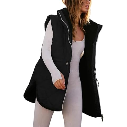 Women Fall Reversible Vests Sleeveless Sherpa Fleece Jacket Zip Up Hoodie Long Warm Winter Padded Coat Outerwear Cover