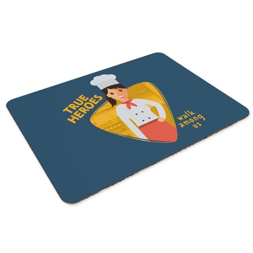 Sets de table bleu en liège grand format 39,5x28,5 cm Chef Heroes | Lot de 4