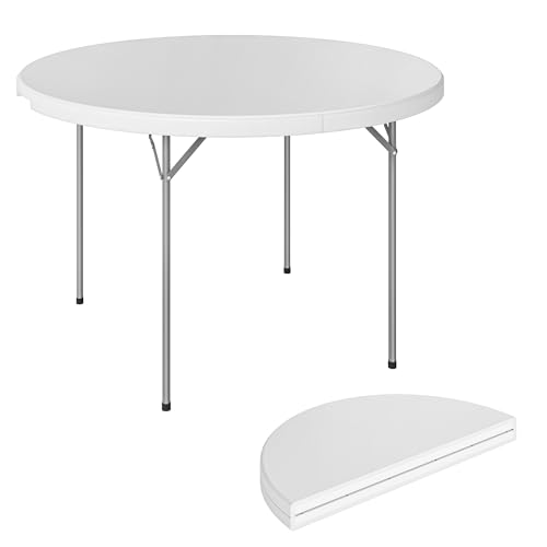 Outsunny Table de camping pliante ronde, table d'extérieur pliable avec structure en métal et plateau en HDPE, pour jardin, terrasse, pique-nique, 120 x 120...