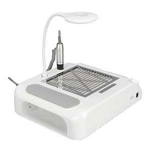 Nail Dust Collector, 48W 6 in 1 Nail Drill Machine Polishing Machine with Nail Lamp Nail Vacuum Cleaner Salon Equipment Recharable Nail Dust Collector with Reusable Filte