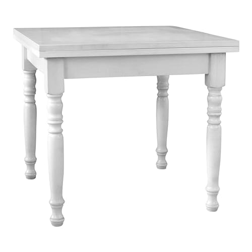 Vicentini arreda TAVOLO IN LEGNO ALLUNGABILE A LIBRO GAMBE TORNITE SHABBY CHIC BIANCO ANTICATO (90x90 (180x90))