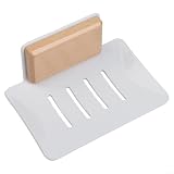 Portasapone in legno di noce con montaggio a parete e funzione di drenaggio, funzionale ed elegante contenitore per sapone da bagno (legno + bianco)