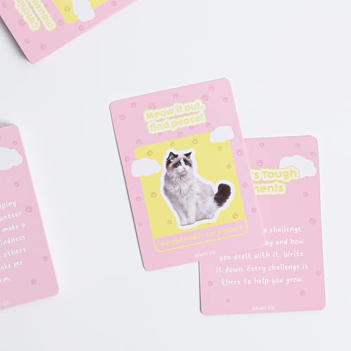 Image of 52 Cat-Themed Affirmation Cards Against Anxiety with Wooden Display Stand - Affirmation Cards for Women - Positive Affirmations Cards for Anxiety Relief, Stress Relief, and Self-Care