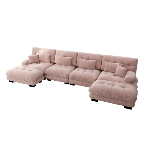 dowowdo Sofá esquinero modular en forma de U de 4 plazas – Sofá de nube con 2 otomanas, chenilla para el hogar, acogedor y moderno, color rosa