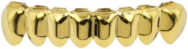 JINAO 18K Gold Plated Gold Finish 8 Top Teeth 8 Bottom Tooth Hip Hop Mouth Grills for Men and Women