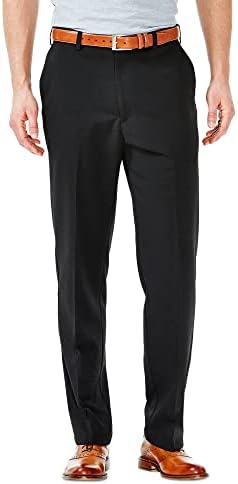 Haggar mens Cool 18 Stria Hidden Expandable Waistband Plain Front dress pants, Black, 36W x 30L US