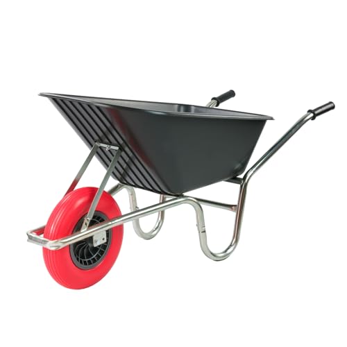 KCT 110L Black Garden Builders Heavy Duty Wheelbarrow with Puncture Proof Solid Tyre Wheel
