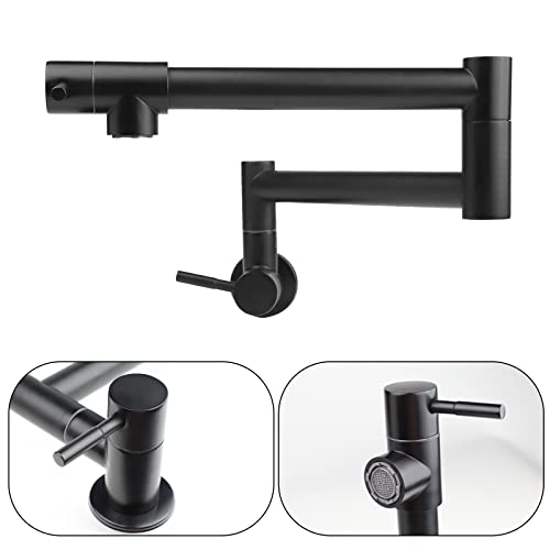 Cambividas Pot Filler Faucet Modern Kitchen Sink Faucets Wall Mount Pot Filler Faucets Stainless Steel Folding Stretchable Kitchen Kettle Faucet With Double Joint Swing Arms (Matte Black) #TOP5