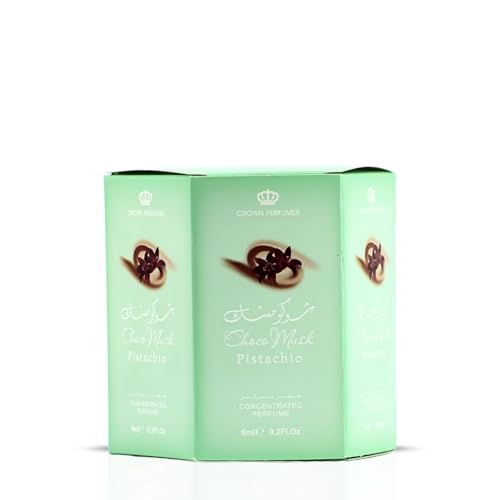 Image of Al-Rehab Choco Musk Pistachio Perfume Oil Roll-On - 6ml (0.2 oz) | Nutty Gourmand Fragrance with Pistachio, Chocolate & Vanilla | Sweet, Creamy & Addictive | Long-Lasting Scent (Box of 6)