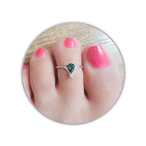 Moonlidesigns Adjustable Toe Ring Sterling Silver 925 Green Emerald And Clear Diamonds Dainty Toe Cuff Emerald Drop Stone #TOP4