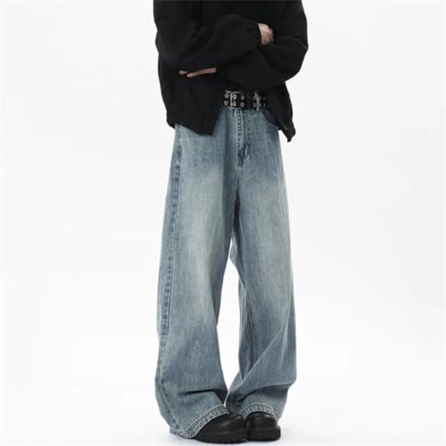 Men's Summer Wide Leg Bamboo Stripe Jeans Lightweight Curved-Knife Design Breathable Denim3