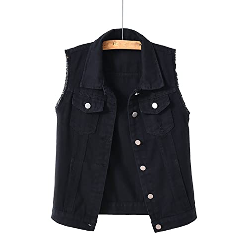 XUNRYAN Teen Girls Denim Vest Jackets Sleeveless Shacket Casual Button Slim Fit Raw Hem Jean Coat Outerwear Spring Clothes2