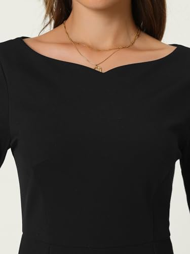 Women's 3/4 Sleeve Pencil Dress Boat Neck Elegant Wear to Work Midi Sheath Dresses4