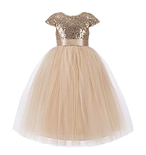 ekidsbridal Cap Sleeves Sequin Flower Girl Dress Photoshoot Dresses for Toddler Girl 2112