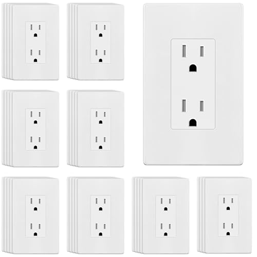 Image of ENERLITES 40 Pack White Decorator Receptacle with Screwless Wall Plate, Standard Electrical Wall Outlet, 15A 125V, Self-Grounding, 2-Pole, 3-Wire, 5-15R, UL Listed, 61502-TR-WSID, Tamper Resistant