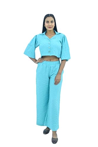 Image of Women Kurta Set || Co-ord set for women || Kurta Pant Set || Coordinate Set || Summer Kurta Set || Shirt and Plazzo Co-Ords for Summer || Sea Blue Cord- Set