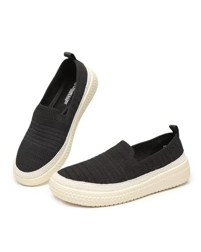 Image of Women's Knit Loafers Round Toe Loafer Flats Comfortable Casual Walking Work Penny Driving Dressy Slip-on Shoes