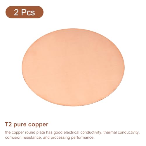 QUARKZMAN 2 Stück Kupferplatten 100mm Durchmesser, 0.5mm Dicke Kupferblech Rund Metallplatten, Nr. 25 T2 Kupfer Blechplatten Rosegold Runde Kupferplatte für Handwerk Elektrische Reparaturen