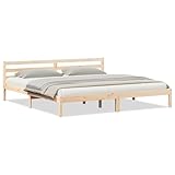 vidaXL Marco de Cama Natural de Madera Sólida de Pino King Size Estilo Minimalista Montaje Fácil Muebles Duraderos para Dormitorio 220 X 200 cm Dimensiones Acabado Suave Espacioso Diseño Sencillo