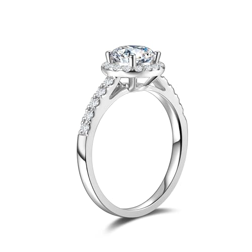 2ct Moissanite Engagement Ring for Women,14K White Gold 8MM Main Stone D Color VVS1 Round Simulated Diamond Moissanite Wedding Promise Proposal Ring for Wife Her Anniversary Bridal Gift,All Size3