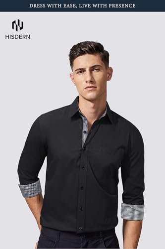 Image of HISDERN Mens Business Dress Shirts Long Sleeve Casual Button Down Shirt Formal Inner Collar Contrast Shirt for Men Wedding