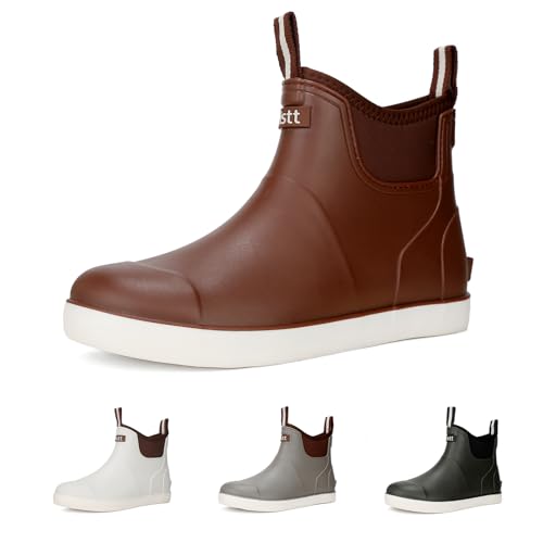 Mens Deck Boots, Waterproof Rain Boots Ankle Rubber Boots Outdoor Sailing Fishing Booties Lightweight Garden Boots High Traction Water Shoes for Working Boating Camping Sailing